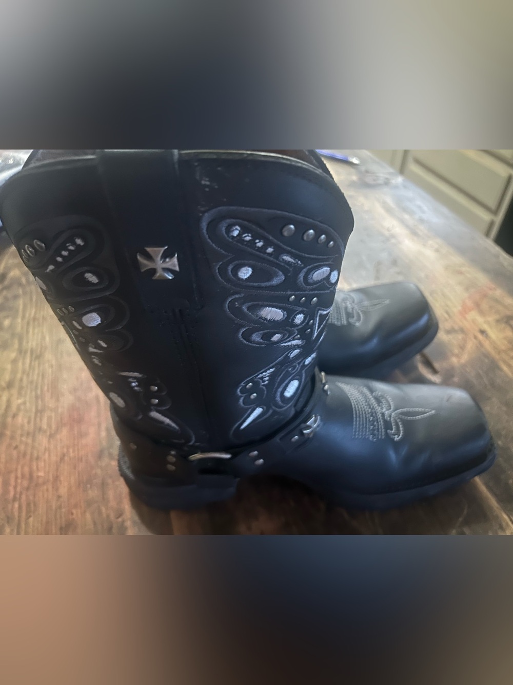 Durango Flirt Harness 9 Inch Black Leather Biker Studded Western Boots Size 8